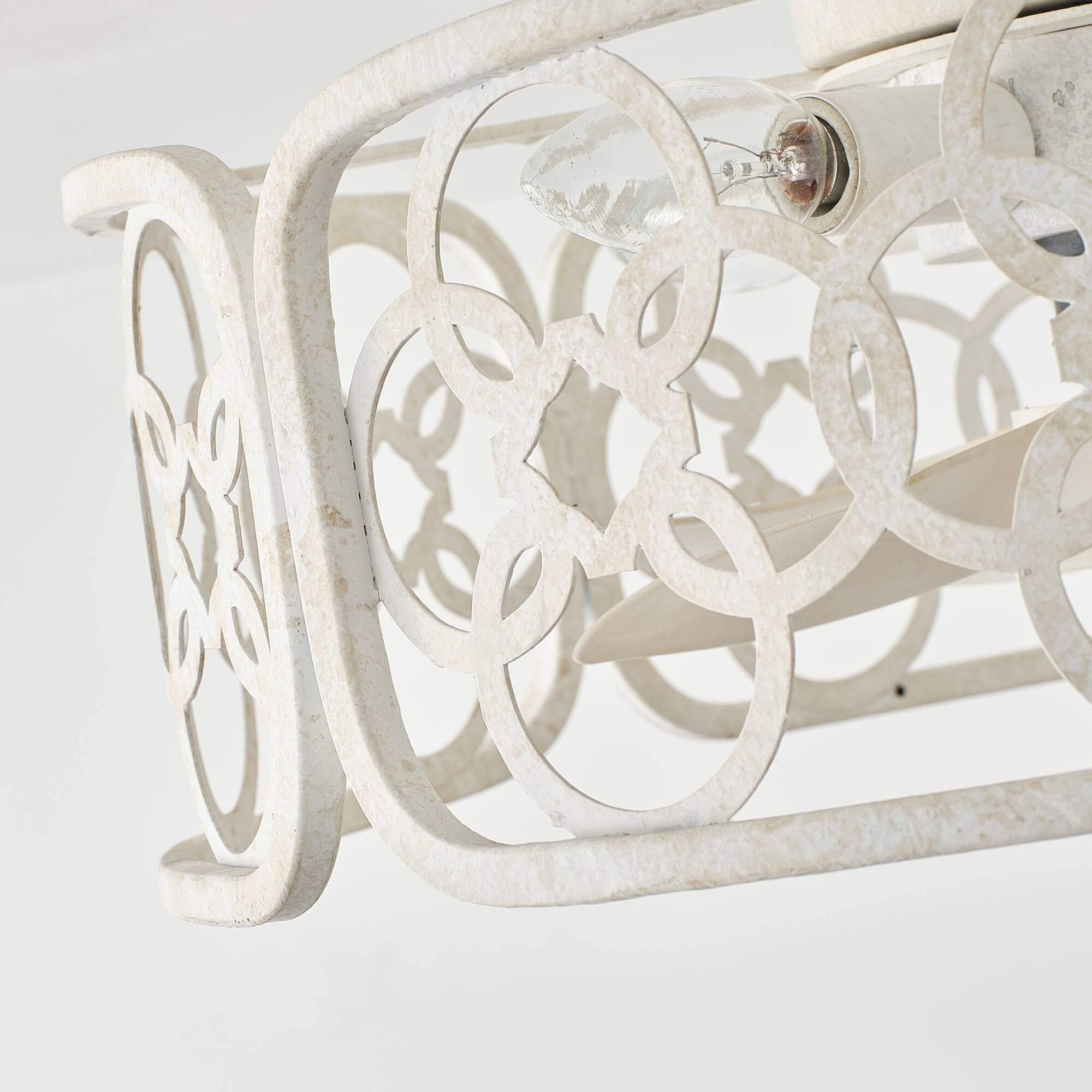 Alt View 4. Vaczon - Ceiling Fan with Remote and Light, Iron Flush Mount, Vintage European Design for Living Room & Bedroom - Distressed White.