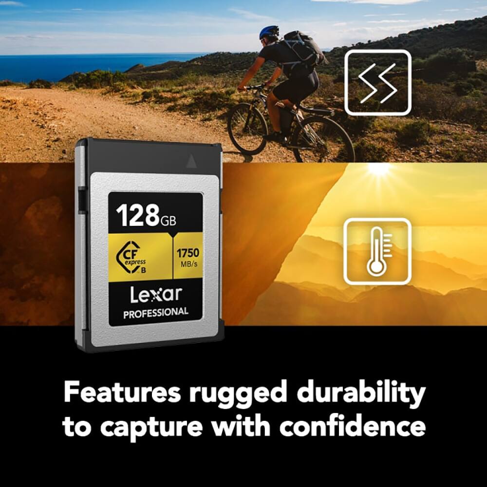 128GB  
CFexpress B  
1750 MB/s  
Lexar PROFESSIONAL  

Features rugged durability to capture with confidence