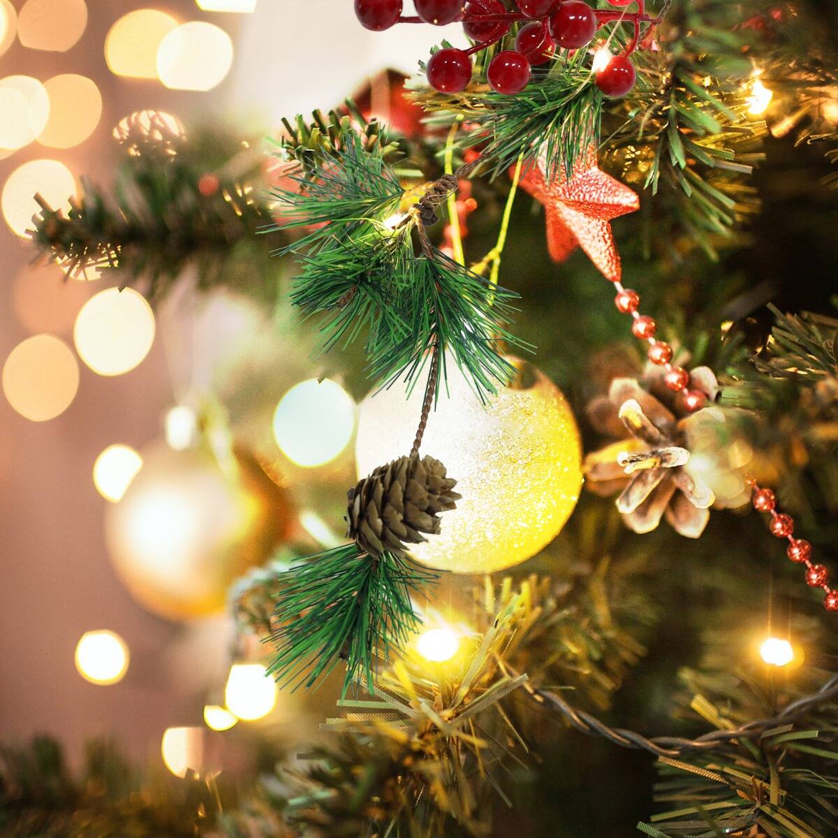Alt View 4. Oumilen - Christmas Garland String Lights – Battery Operated Artificial Pine Garland with Red Berries & Pinecones for Xmas Decor.
