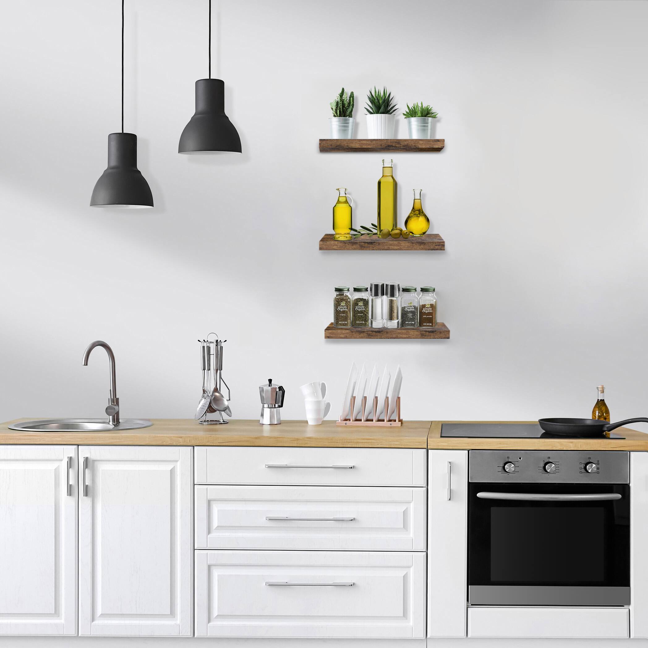 Alt View 4. Sorbus - 3 Pack (16"x9") Sorbus Floating Wall Shelves for Bedroom, Decor, Kitchen, Living Room - for Trophies, Frames, Bookshelf - Brown.