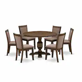 East West Furniture - 7-Piece Modern Dining Set - Wooden Table and 6 Coffee Color Parson Wood Dining Chairs with High - Multi-Color