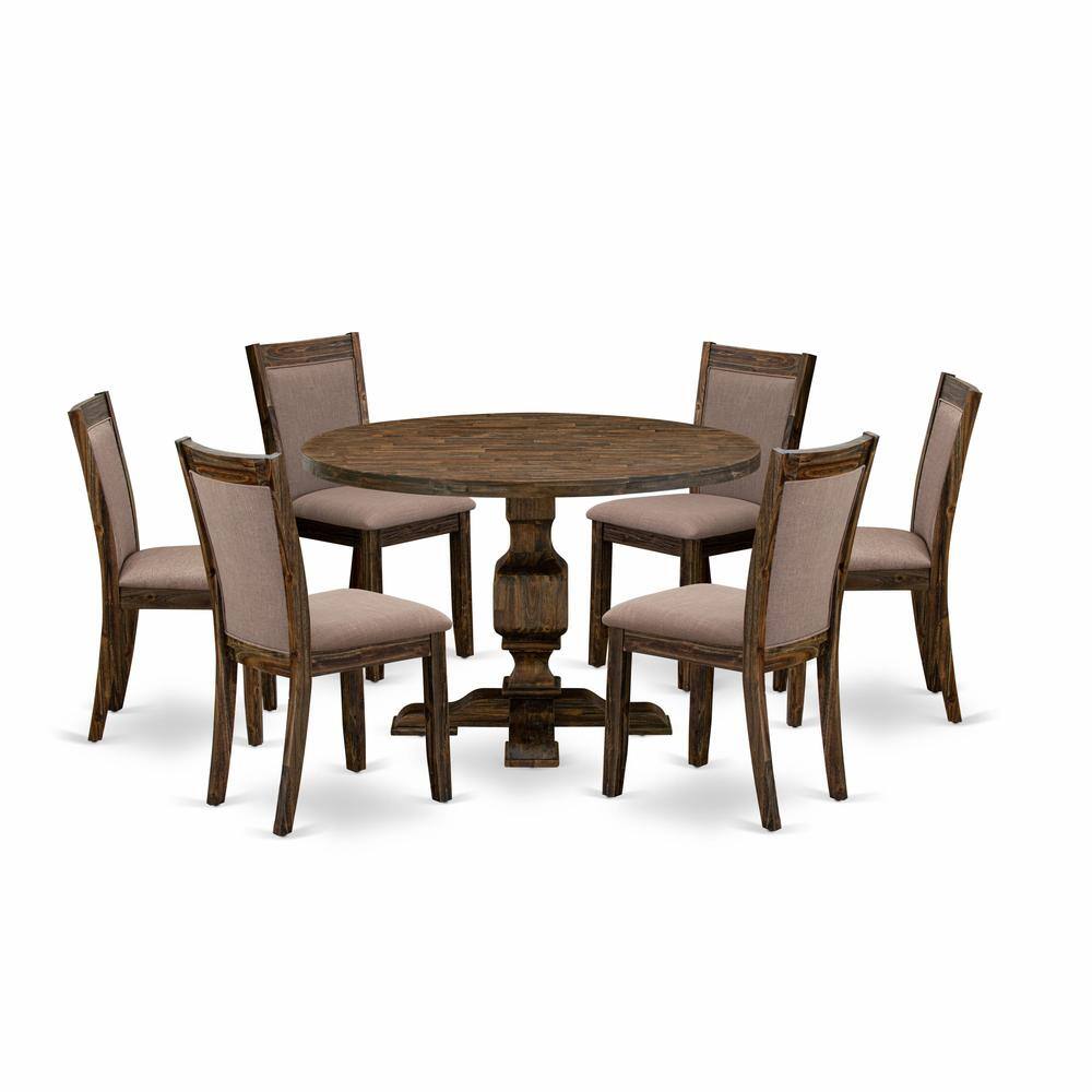 Front. East West Furniture - East West Furniture 7-Piece Modern Dining Set - Wooden Table and 6 Coffee Color Parson Wood Dining Chairs with High - Multi-Color.