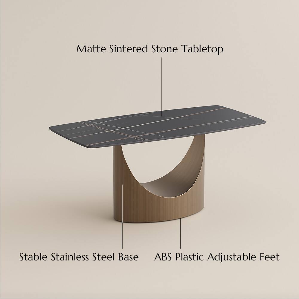Matte Sintered Stone Tabletop  
Stable Stainless Steel Base  
ABS Plastic Adjustable Feet