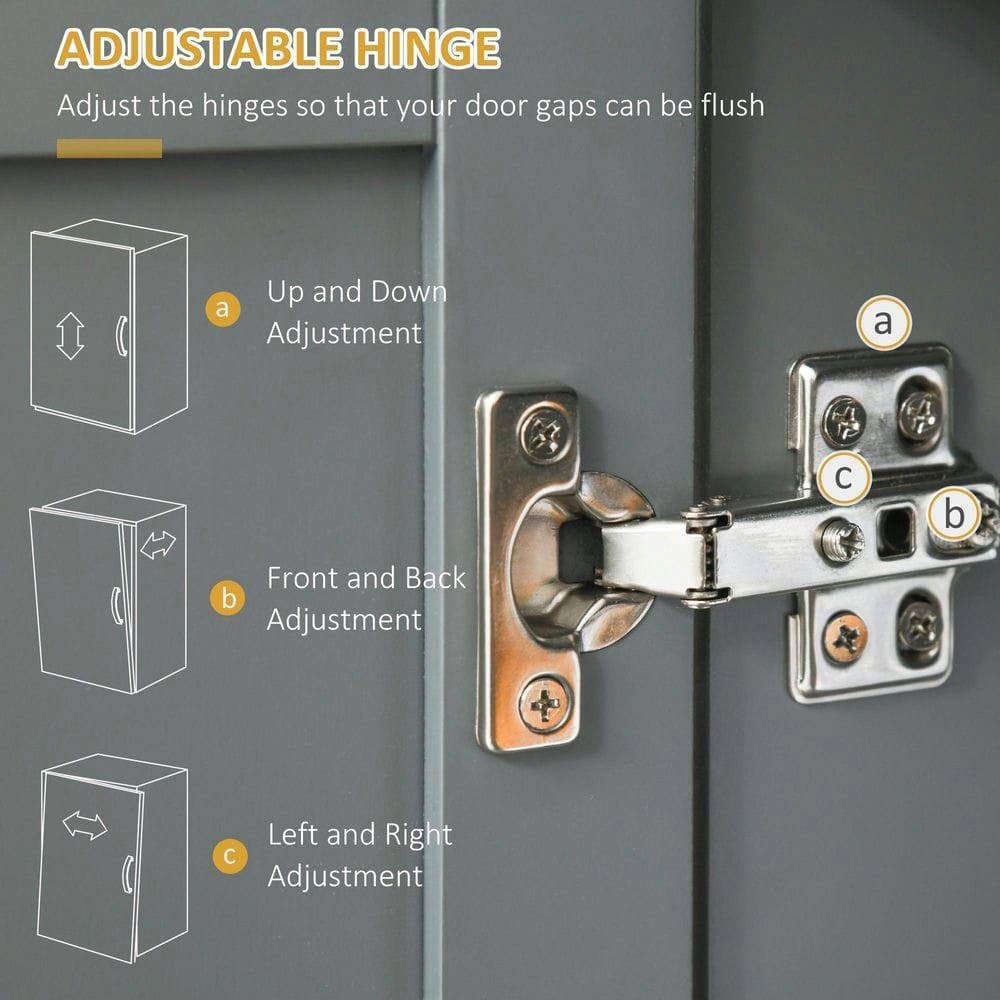 ADJUSTABLE HINGE

Adjust the hinges so that your door gaps can be flush

a. Up and Down Adjustment

b. Front and Back Adjustment

c. Left and Right Adjustment