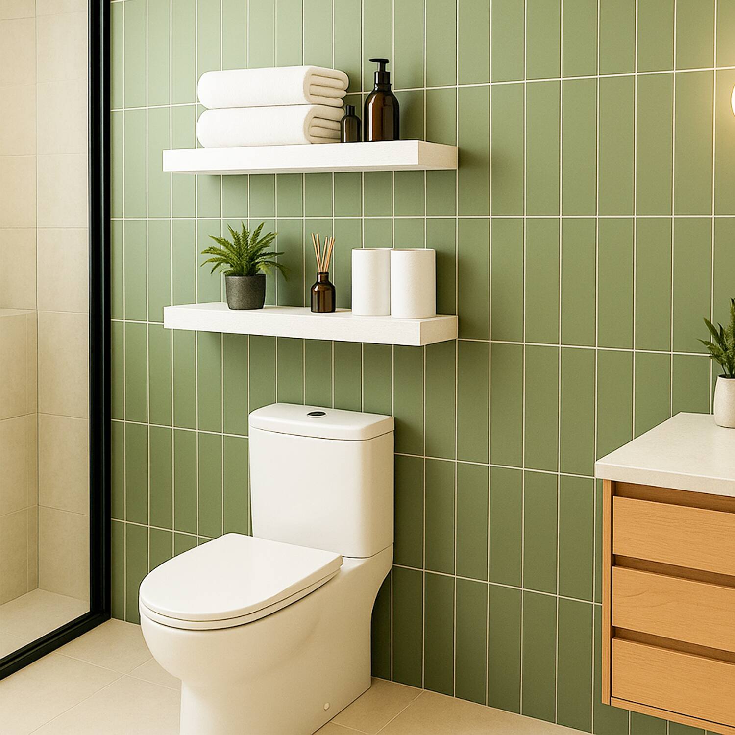 Alt View 7. BOMEDA - 2 Pack Floating Shelves for Wall, Wooden Wall Mounted Shelf for Bathroom or Room, Over Toilet Organizer, 24x7x1.5 in - White.