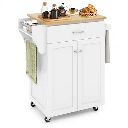 Front. Gymax - Gymax Kitchen Island on Wheels Rolling Kitchen Cart w/ Drawer & Storage Cabinet Spice Rack - White.