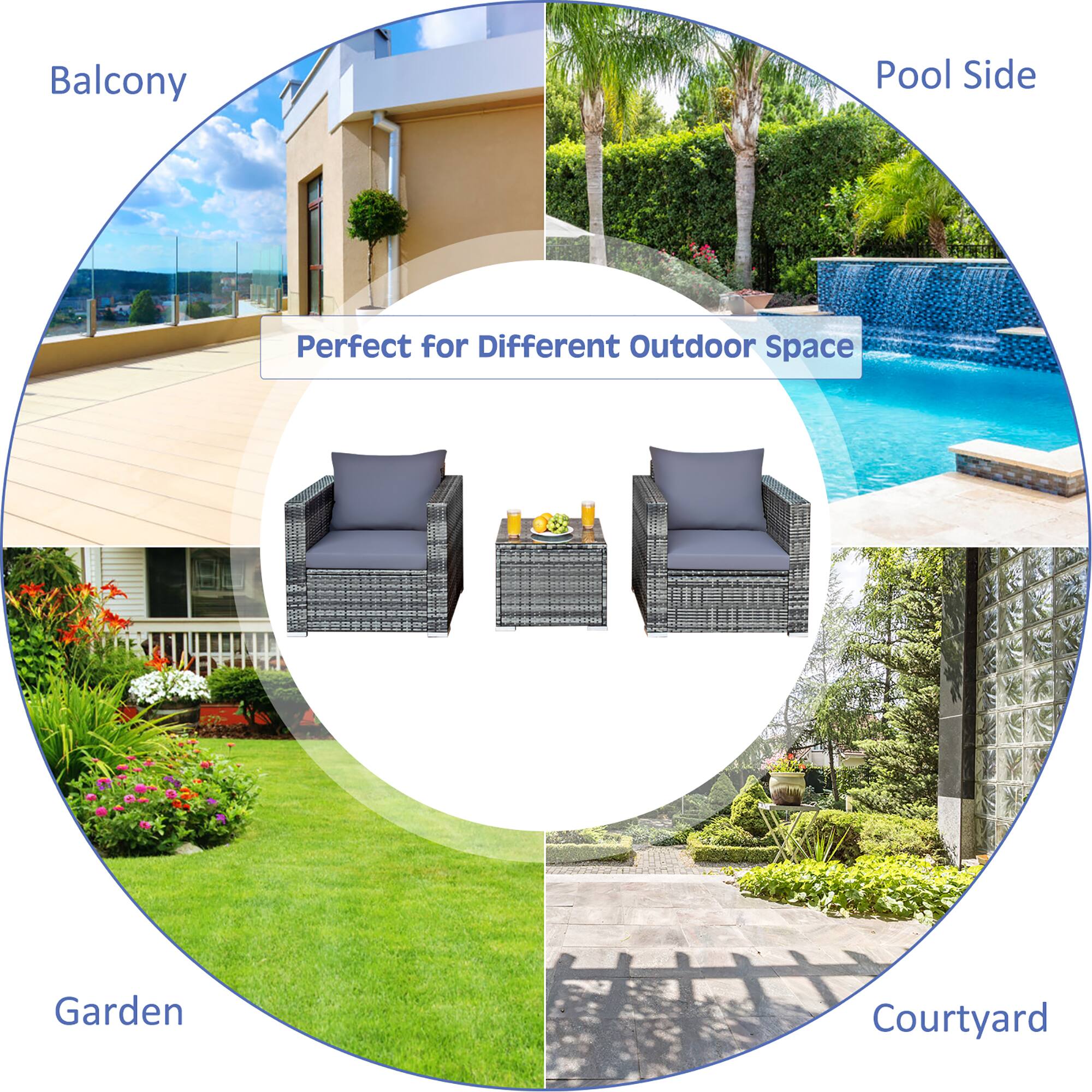 Balcony, Pool Side, Perfect for Different Outdoor Space, Garden, Courtyard.