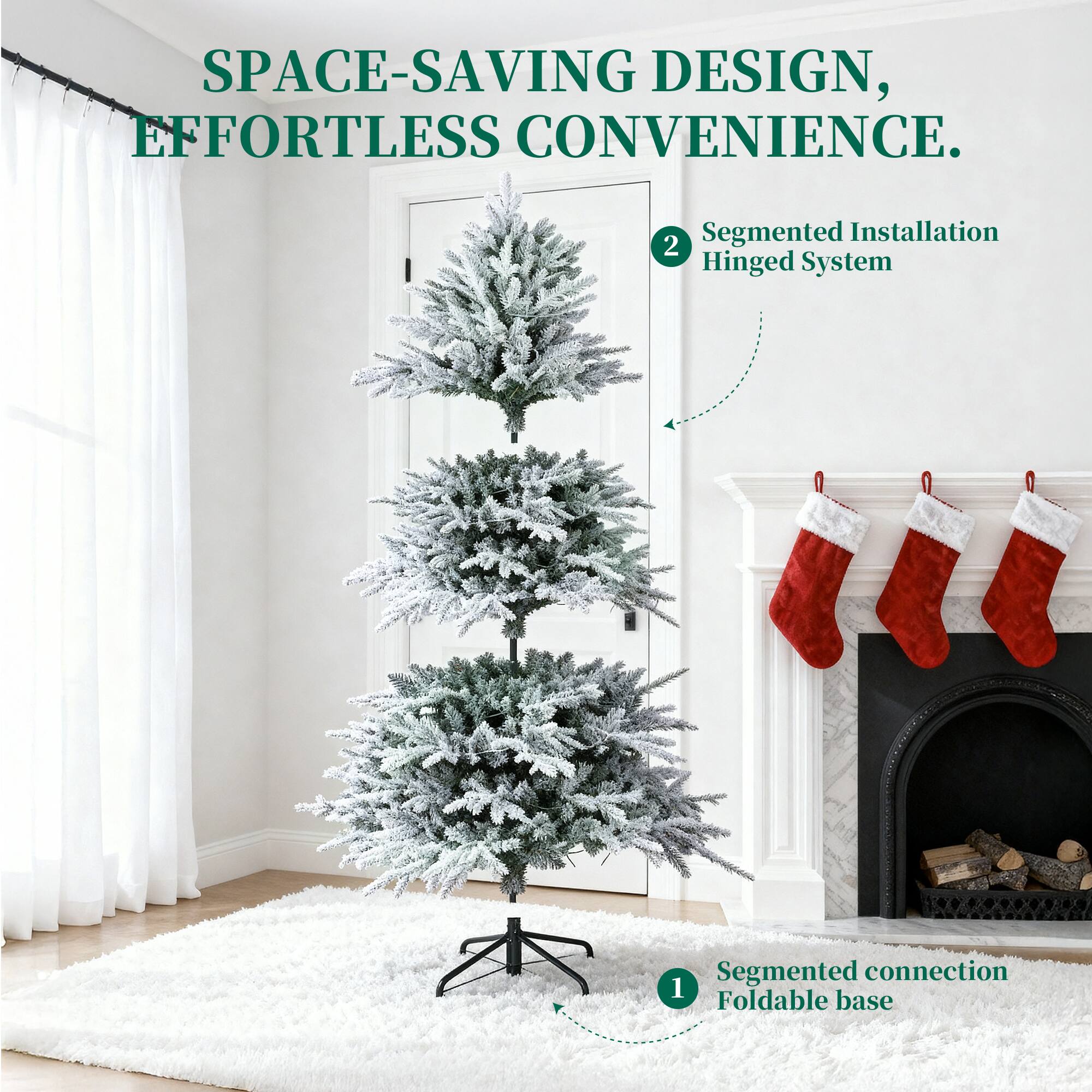 SPACE-SAVING DESIGN, EFFORTLESS CONVENIENCE.  
1. Segmented connection Foldable base  
2. Segmented Installation Hinged System