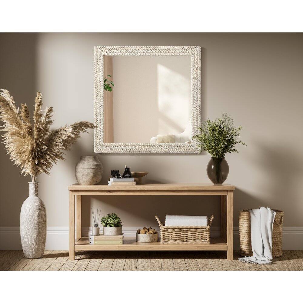 Alt View 3. Elegant Decor - Rectangle Cornhusk Mirror 40x40 in Linen White - Linen White.