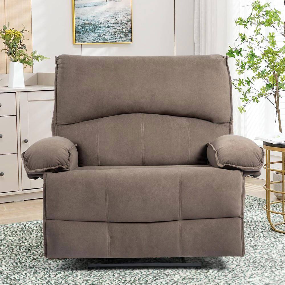 Alt View 1. Kadyn - Oversized Push-Back Recliner, 27.5" Wide Seat, Massage Pillow, Super Soft Fleece, 2-Box Shipping, Brown - Brown.