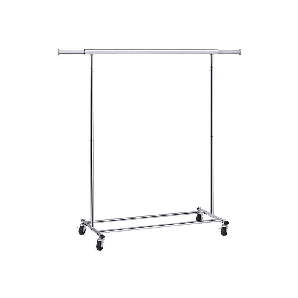Angle. Hivvago - Heavy Duty Chrome Plated Silver Metal Garment Rack Clothes Hanging Bar on Wheels - Silver.