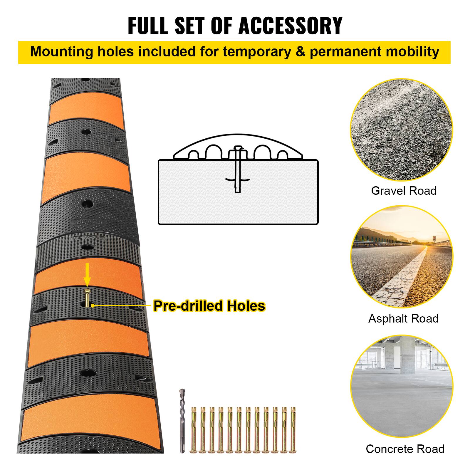 FULL SET OF ACCESSORY, Mounting holes included for temporary & permanent mobility, Pre-drilled Holes, Gravel Road, Asphalt Road, Concrete Road