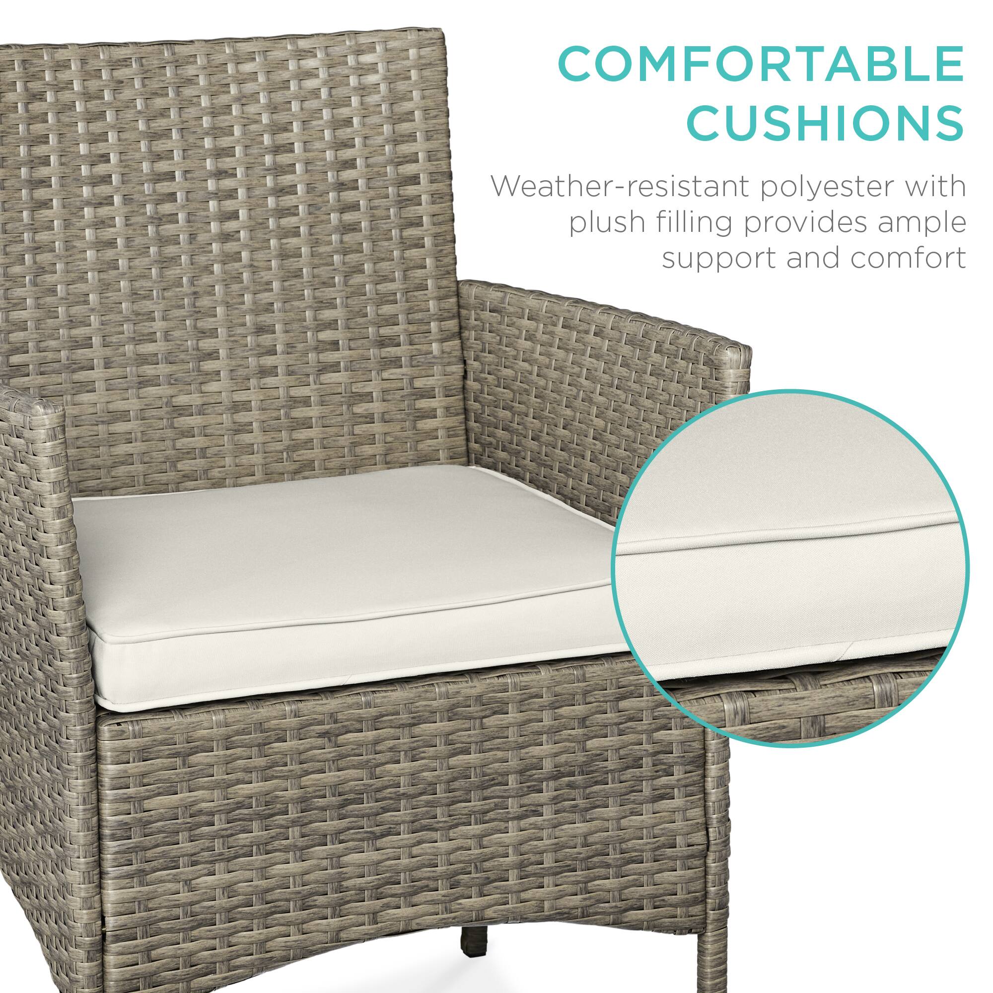 COMFORTABLE CUSHIONS

Weather-resistant polyester with plush filling provides ample support and comfort