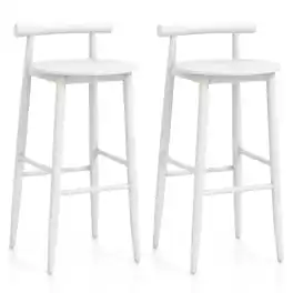 Gymax - Bar Height Stools Set of 2 Bar Chair w/ Acacia Wood Frame Supporting Legs - White