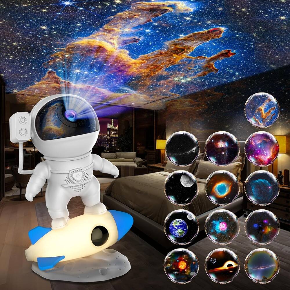 Front. ACJPR - Astronaut Galaxy Projector, 12-in-1 HD Nebula & Northern Lights, 360° Rotating Projection, Rocket Night Light, Timer, Gi.