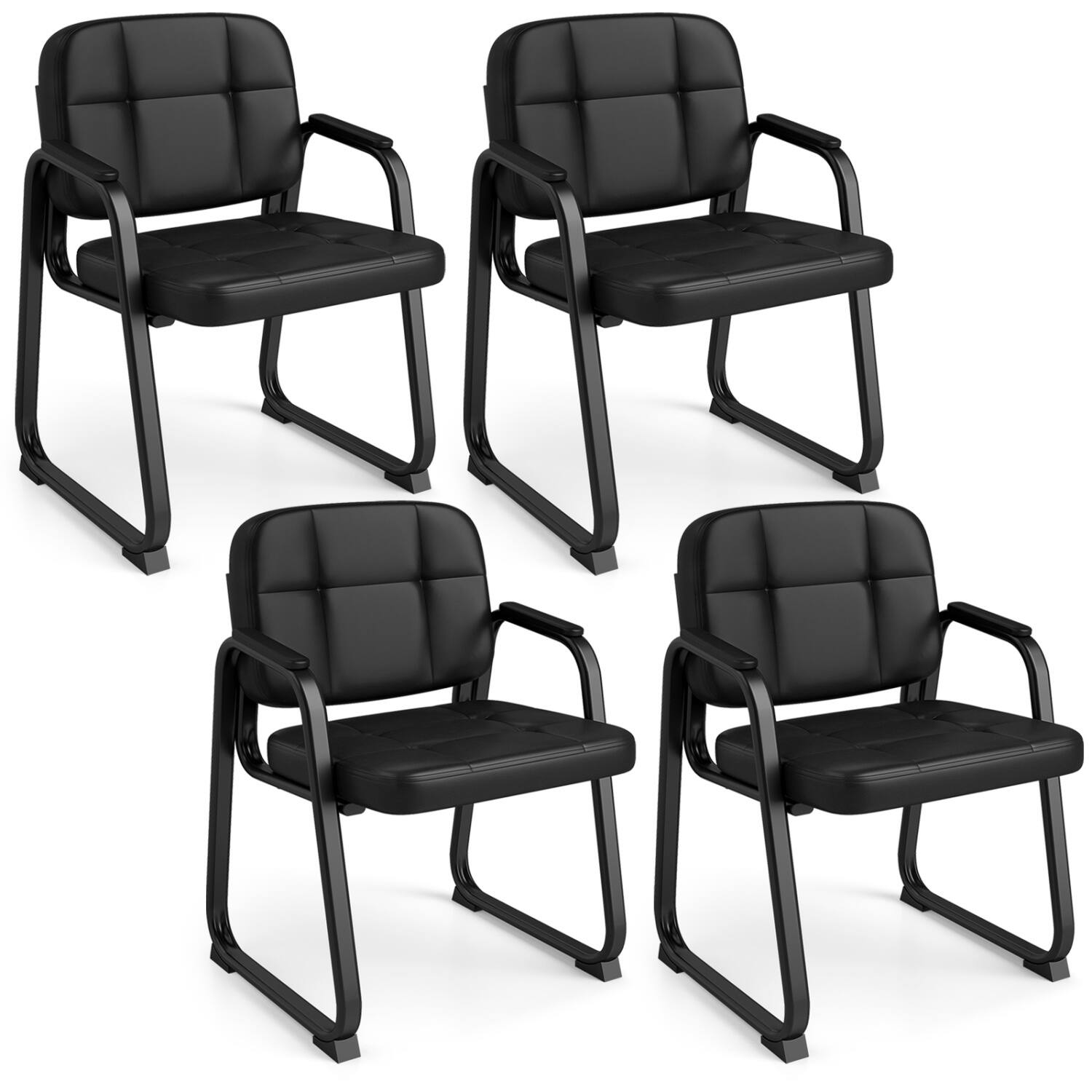 Front. WELLFOR - Waiting Room Guest Chairs Set of 4 Leather Office Reception Chairs - Black.