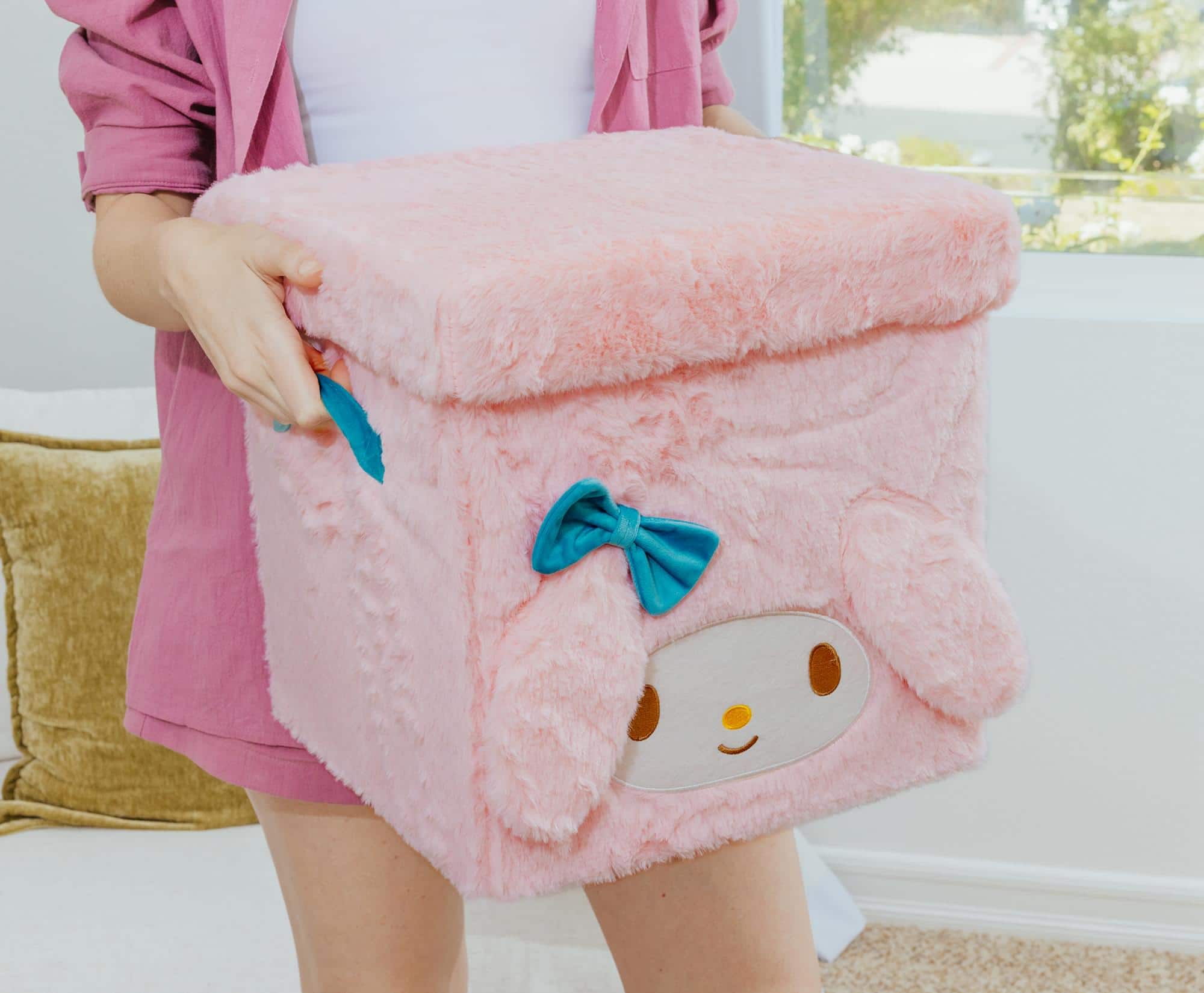 Ukonic Sanrio My Melody 13 Inch Plush Storage Bin With Lid Pink