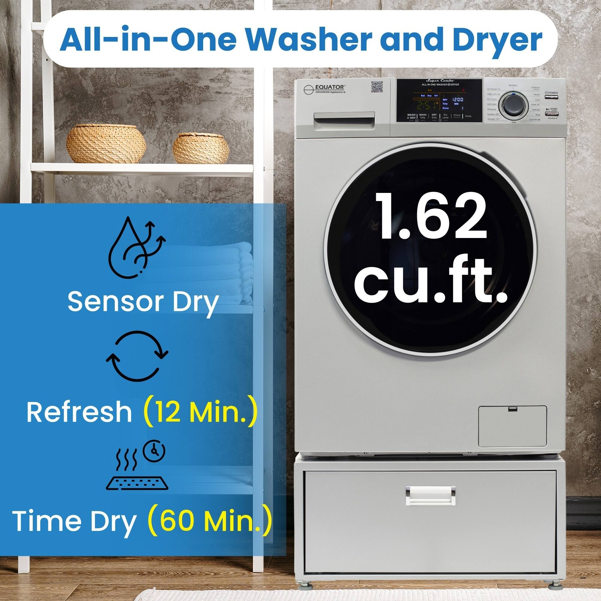 All-in-One Washer and Dryer

1.62 cu.ft.

Sensor Dry

Refresh (12 Min.)

Time Dry (60 Min.)
