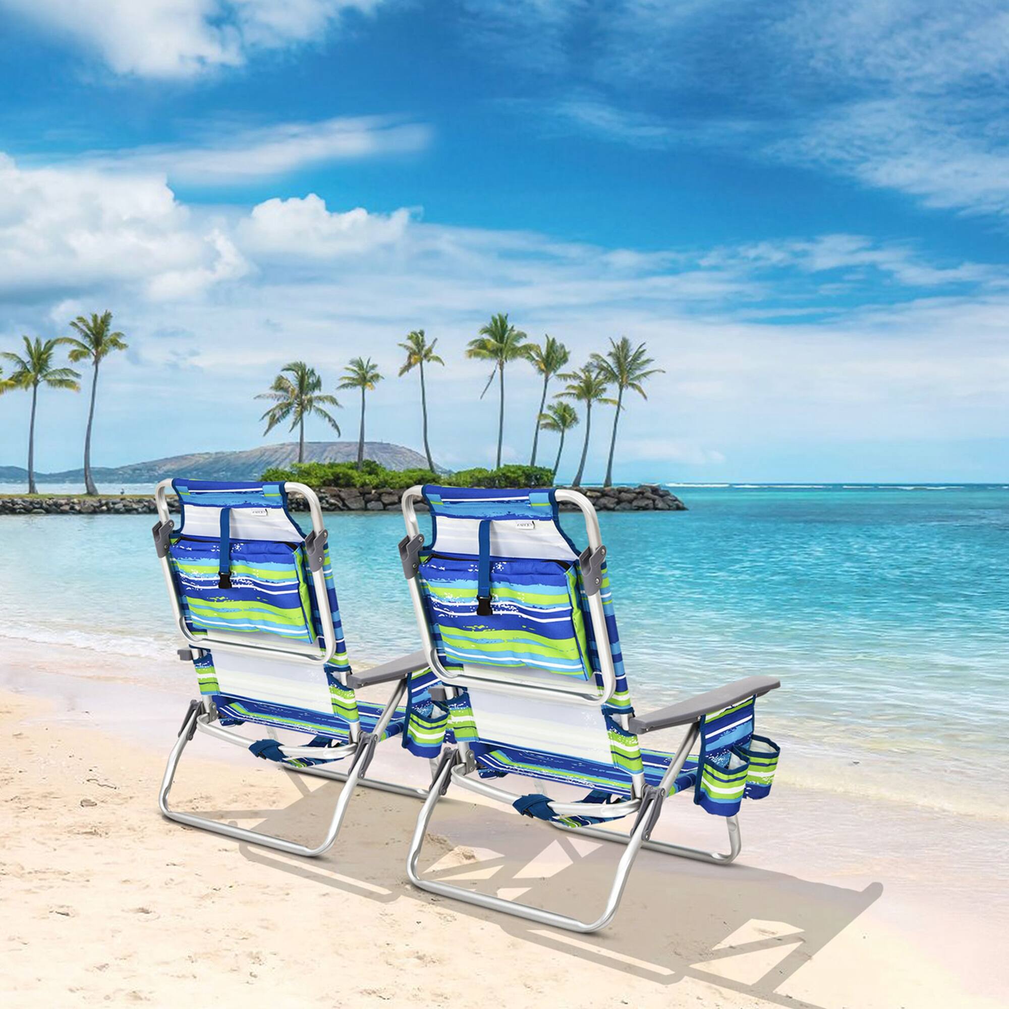 Alt View 7. Costway - Costway 4-Pack Folding Backpack Beach Chair 5-Position Outdoor Reclining Chairs with Pillow - Blue.