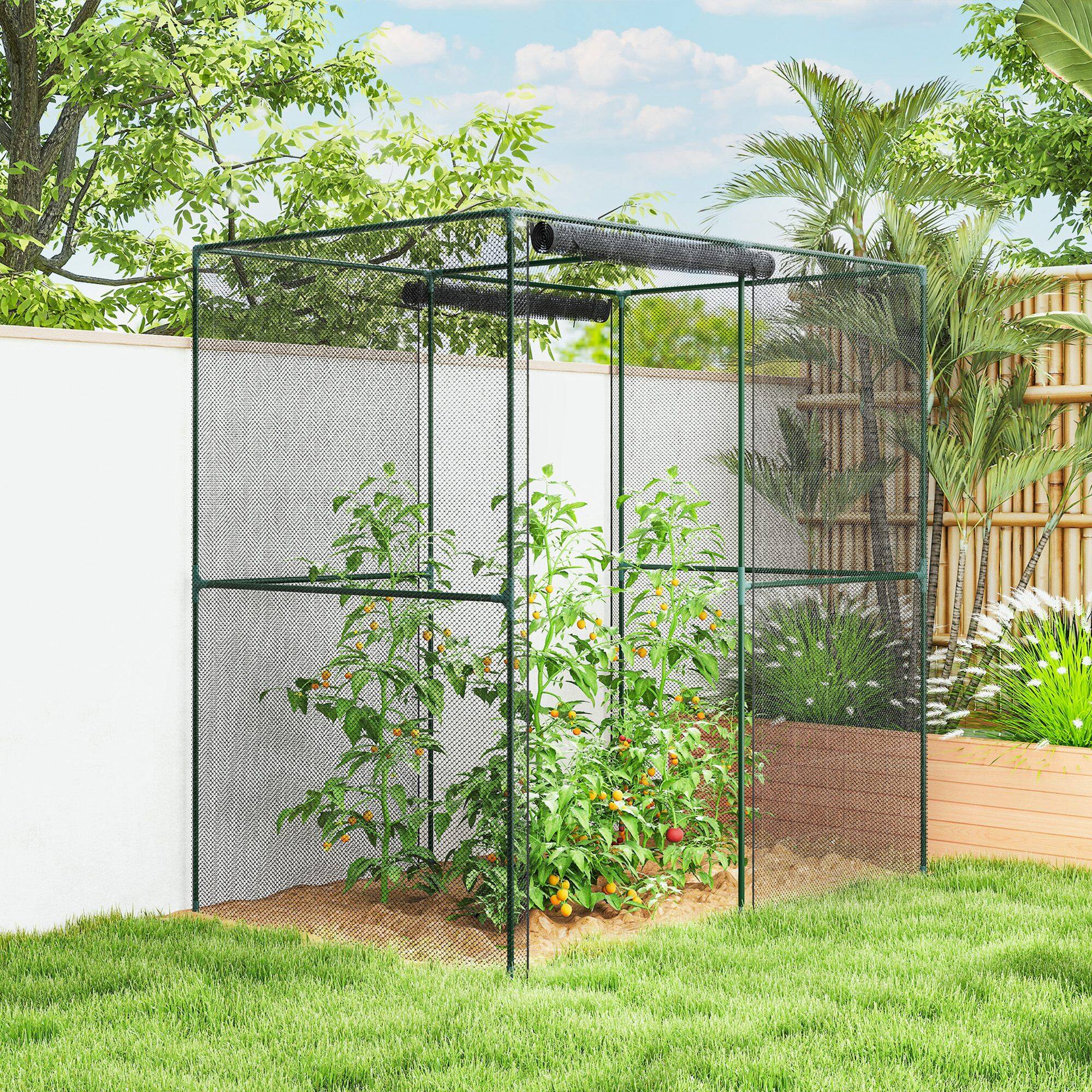 Alt View 7. Outsunny - 6' x 4' x 6' Crop Cage, Plant Protection Tent with Zippered Doors for Vegetable Garden, Backyard.