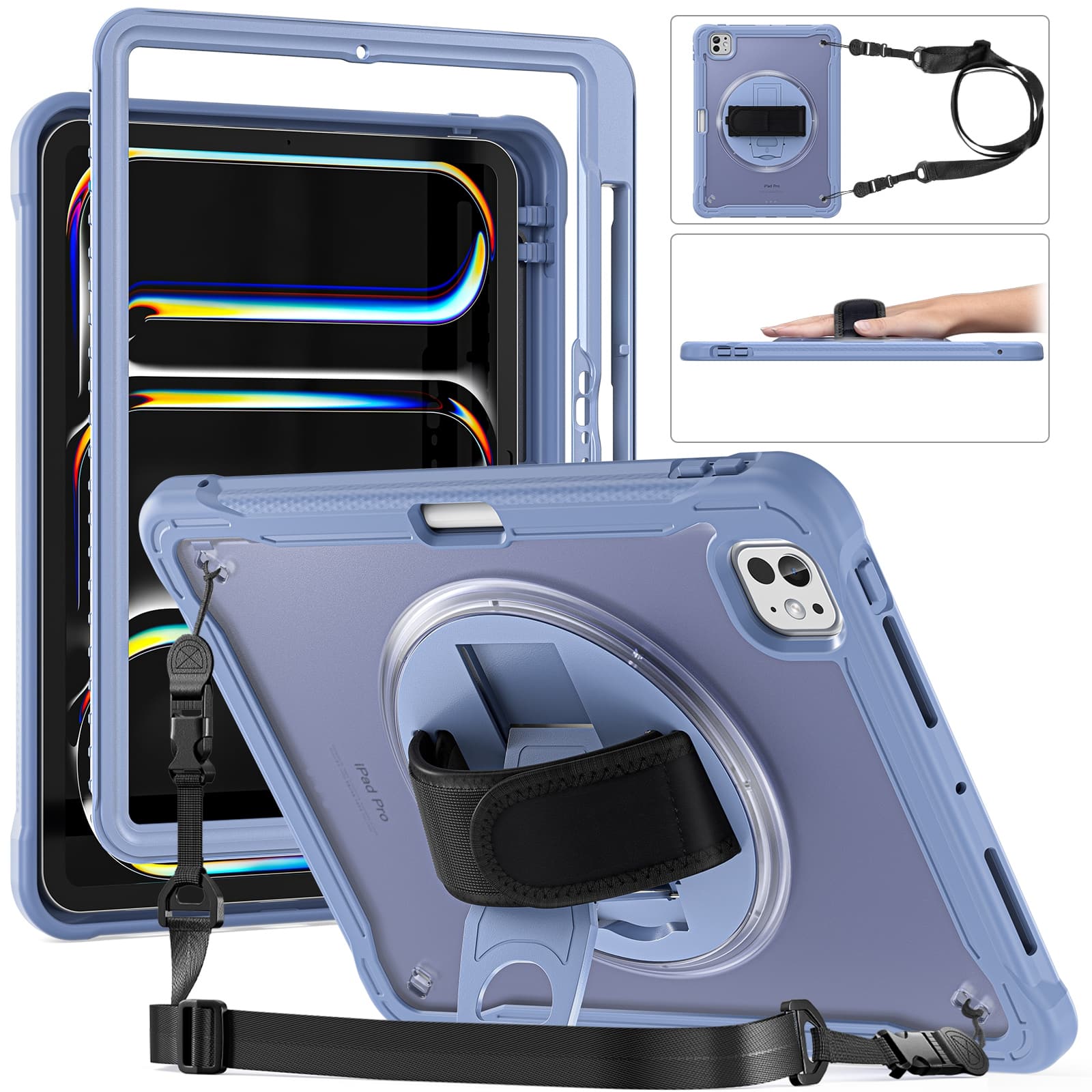 UUCOVER - Built-in Screen Protector Case for iPad Pro 13-inch M5/M4 (2025/2024),Shockproof TPU+PC Case Stand Cover+Shoulder Strap - Gray