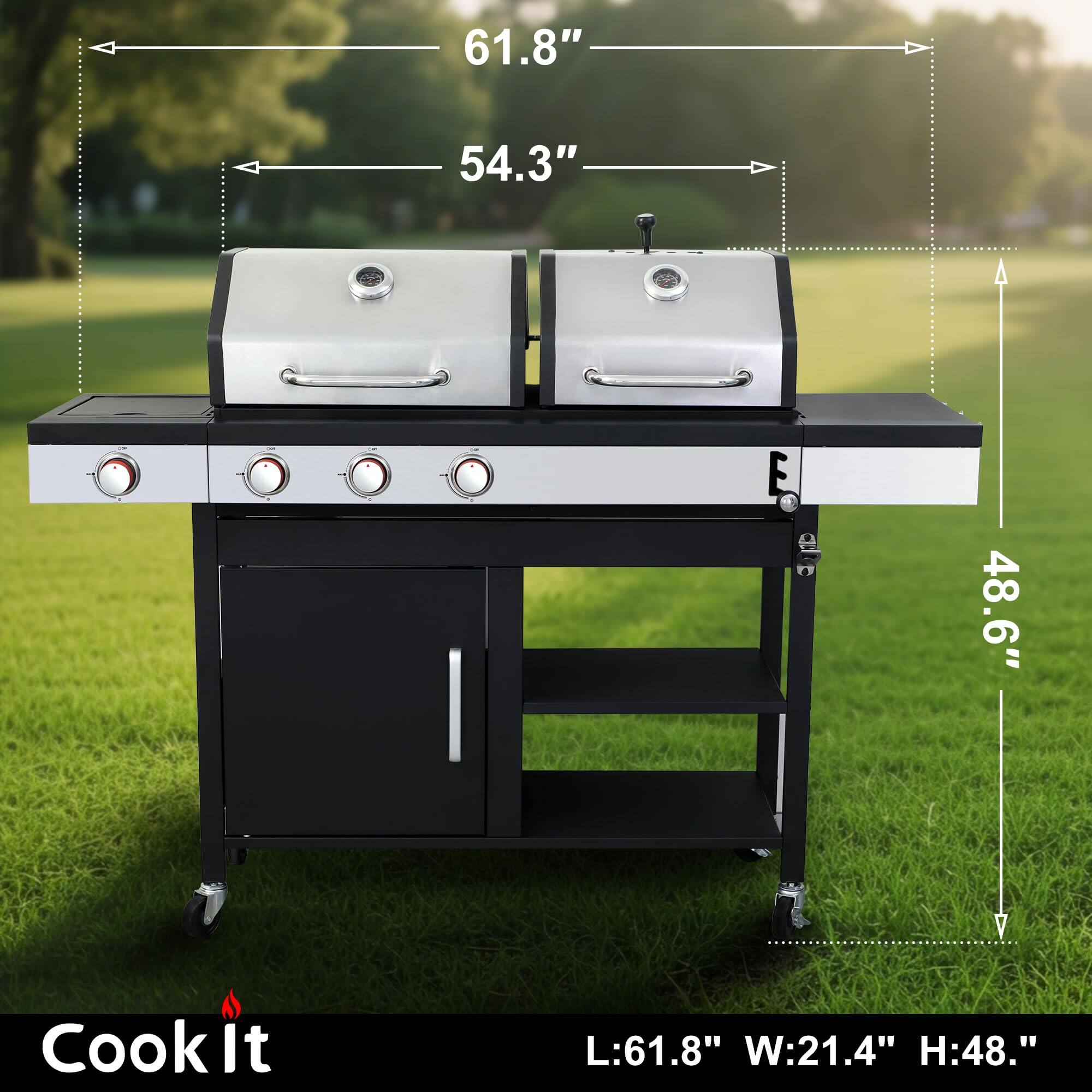 61.8"  
54.3"  
48.6"  

Cook It  
L: 61.8" W: 21.4" H: 48."