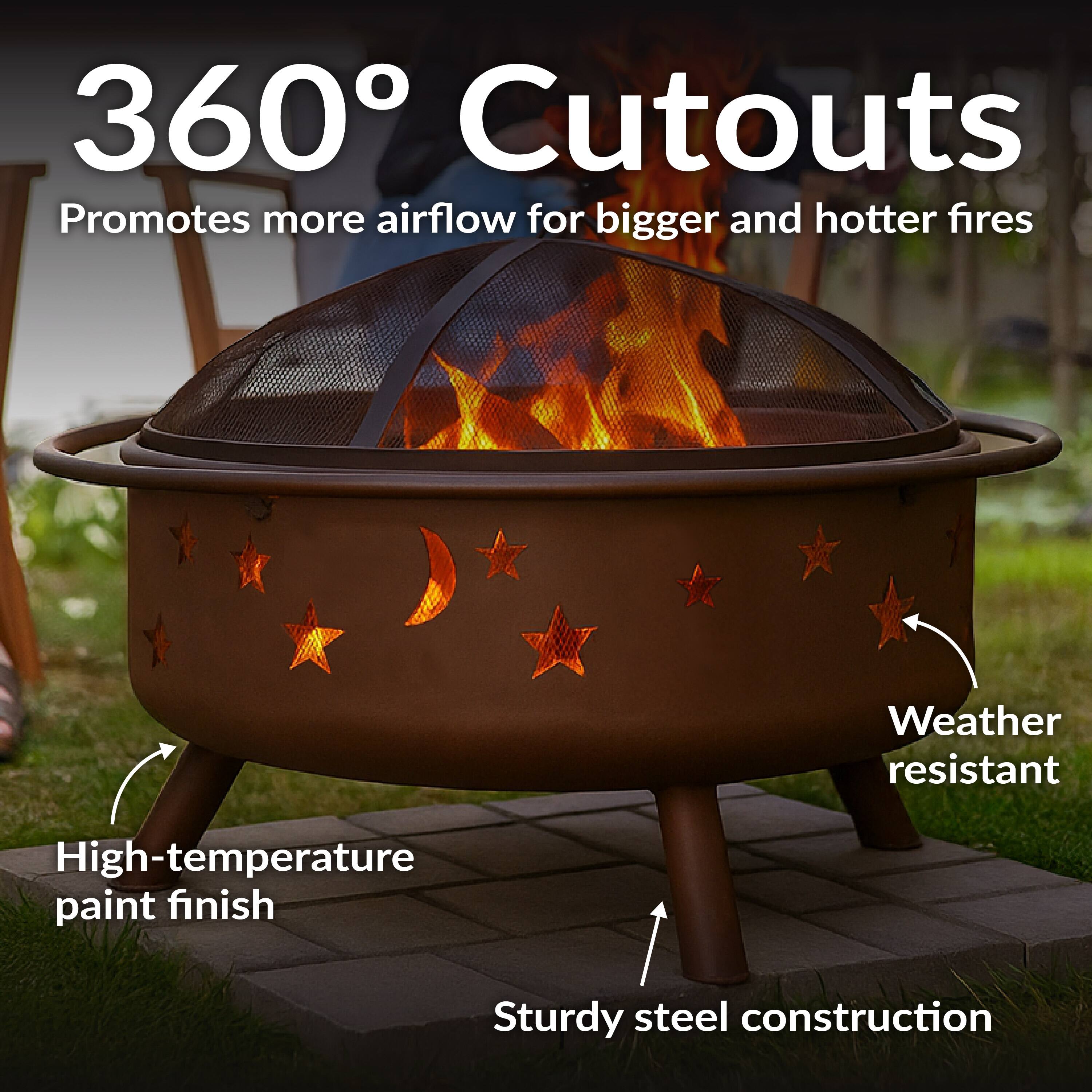 360° Cutouts  
Promotes more airflow for bigger and hotter fires  
Weather resistant  
High-temperature paint finish  
Sturdy steel construction