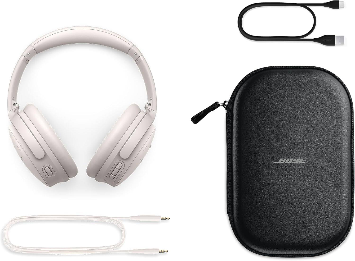 Back. Bose - Bose QuietComfort Headphones Bundle with Fast Charger - Wireless Bluetooth Over-Ear Noise Cancelling (White).