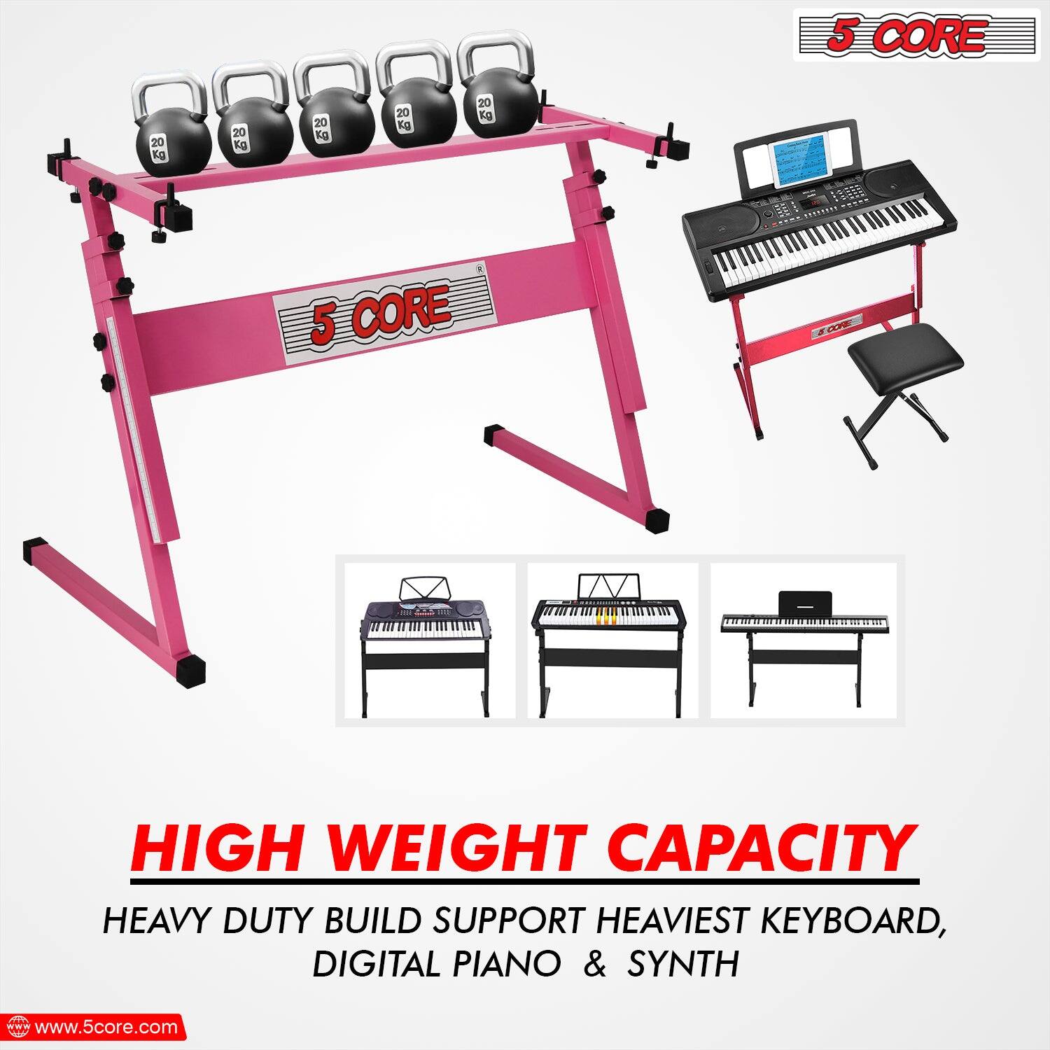 5 CORE 02 5g 20 Kg 20 g 20 g 20 Kg E 5 CORE LAPE HIGH WEIGHT CAPACITY HEAVY DUTY BUILD SUPPORT HEAVIEST KEYBOARD, DIGITAL PIANO & SYNTH www.5core.com
