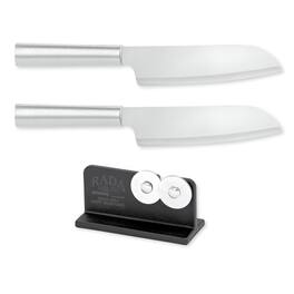 Rada - Cutlery 6.25-Inch Cook's Knife Set of 2, Handles & Quick Edge Knife Sharpener - Silver