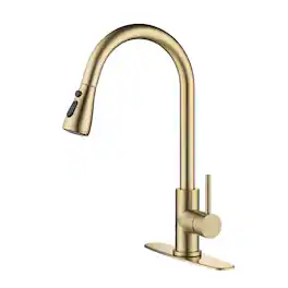 Ropilly - Single Handle Kitchen Sink Faucet, Pull Down Sprayer Faucet with High Arc Swivel Spout - Brushed Gold