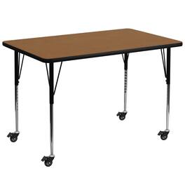 Emma + Oliver - Mobile 36x72 Rectangle Laminate Adjustable Activity Table - Oak