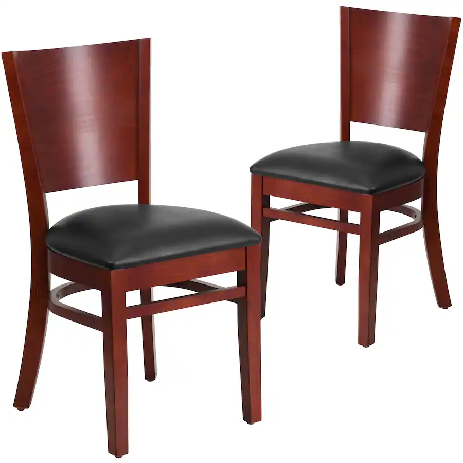 Frame Packing Emma + Oliver 2 Pack Solid Back Wooden Restaurant Chair Black Vinyl ...