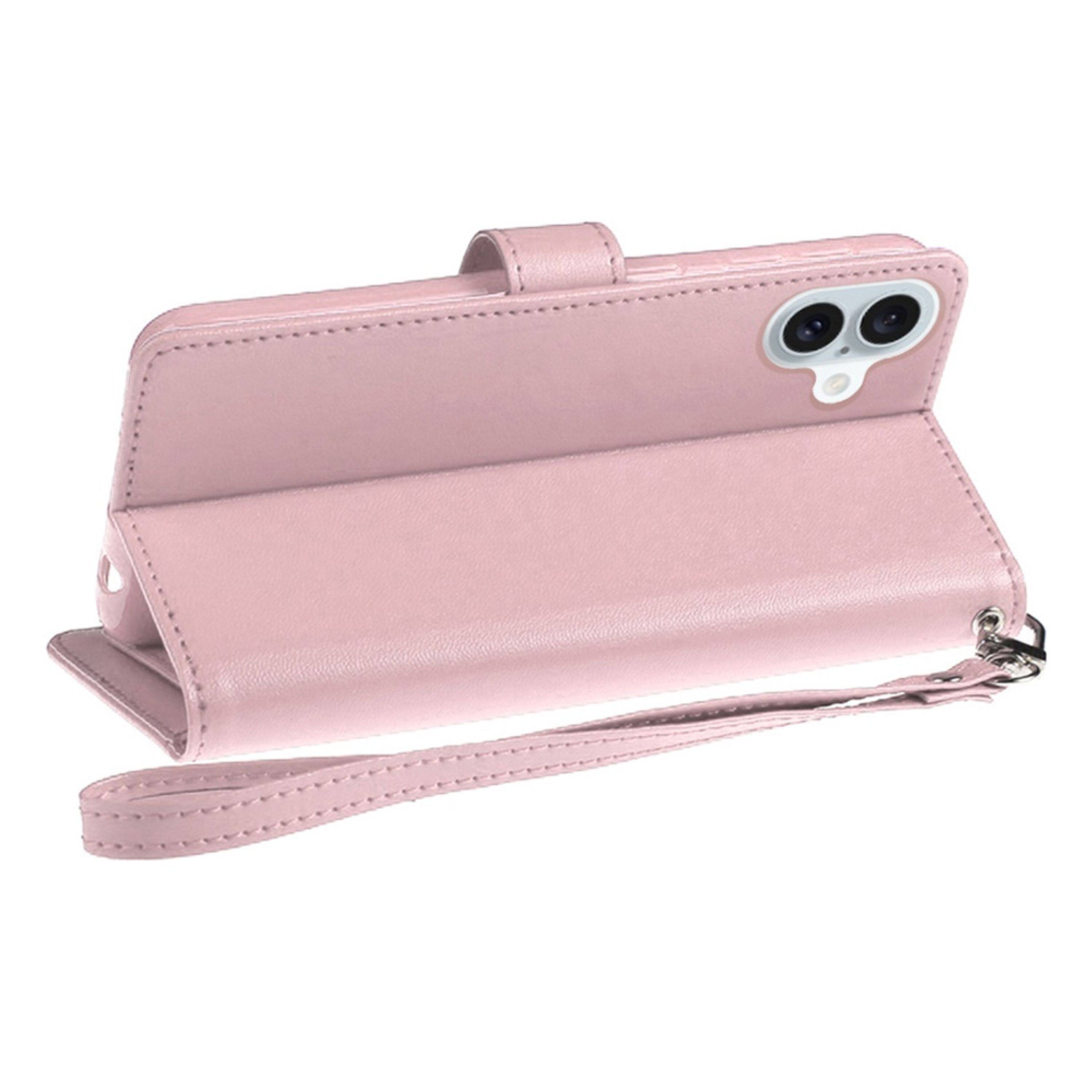 Back. Kitcheniva - PU Leather Phone Wallet Phone Case With Wrist Strap Tempered Glass For iPhone 17 Rose Gold - Rose Gold.