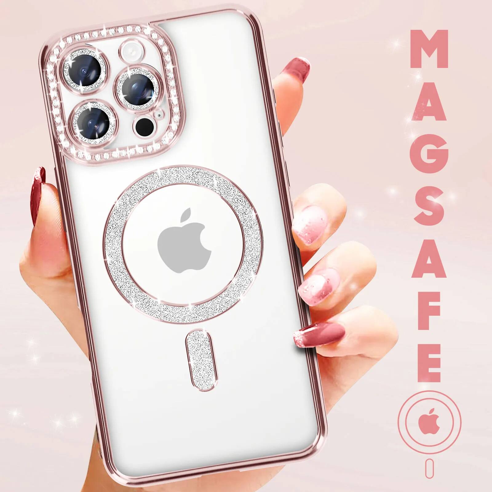 Angle. Entronix - Entronix Magnetic Case for iPhone 16 Pro Max - Clear Back with Luxury Diamond Design - Gold.