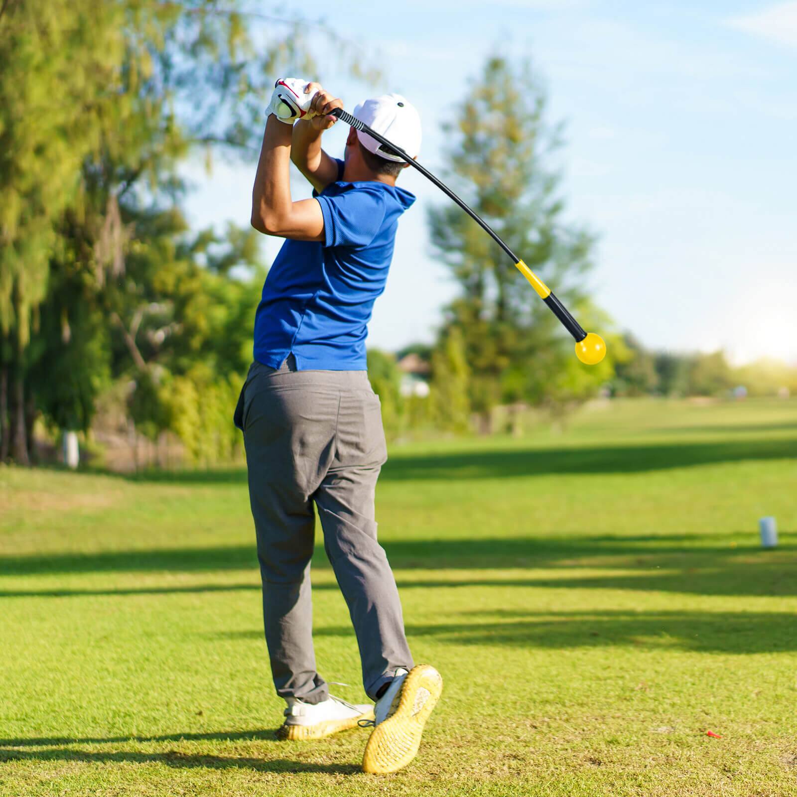 Alt View 3. Costway - Costway 40" Golf Swing Trainer Aid with Weighted Head for Grip Rhythm Flexibility Balance - Yellow.