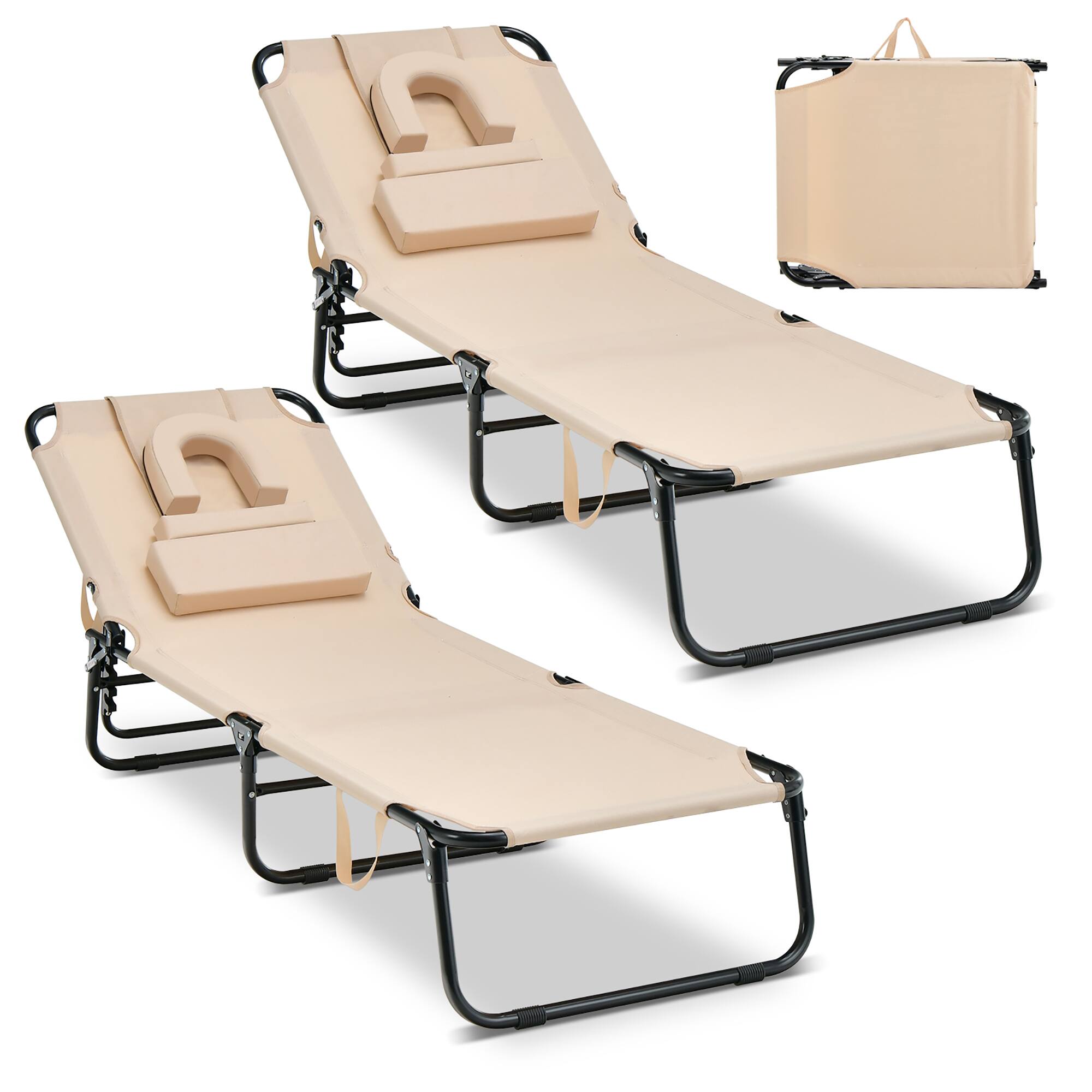 Costway - 2 PCS Beach Chaise Lounge Chair with Face Hole Pillows & Adjustable Backrest - Beige price history on PriceWatchPro