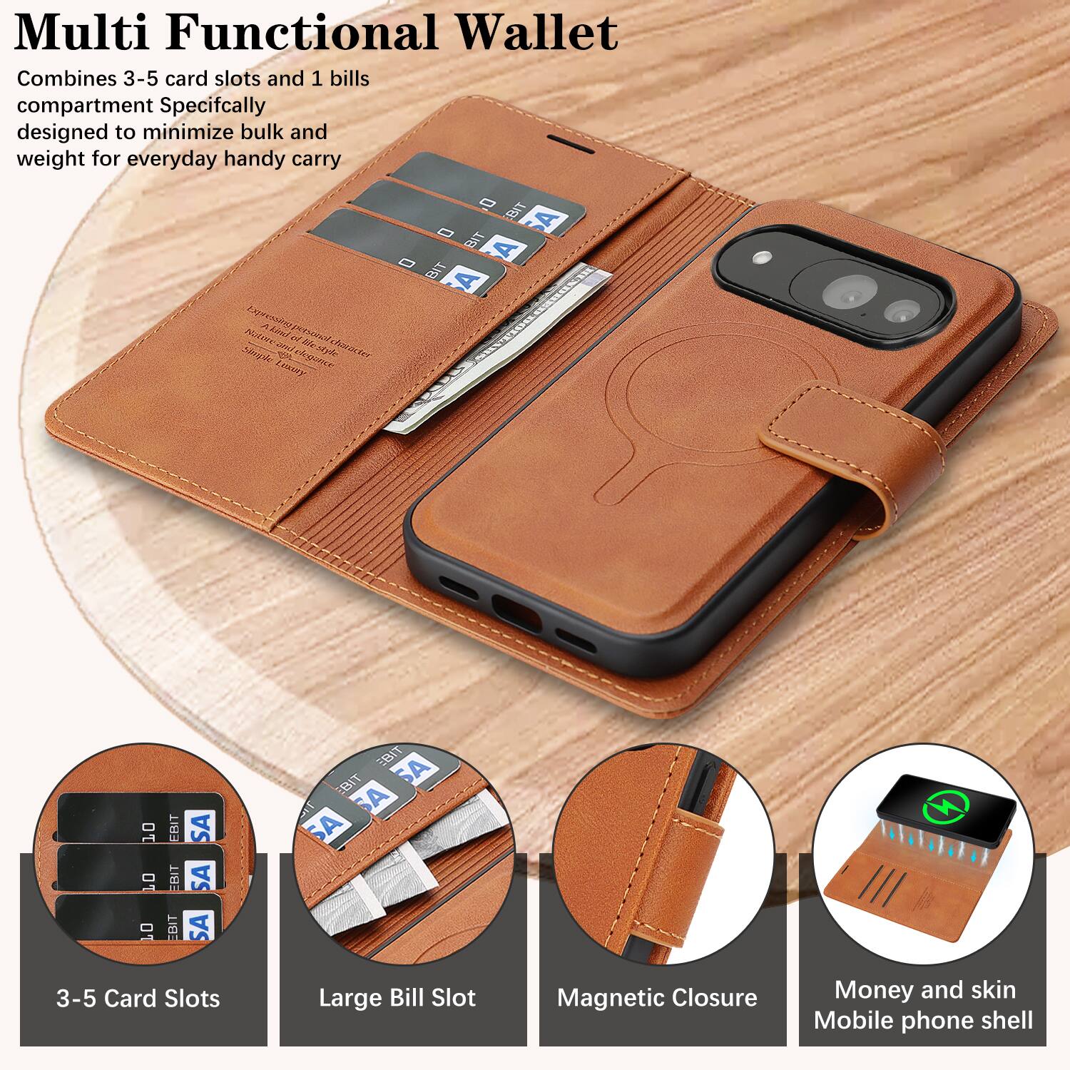 Multi Functional Wallet

Combines 3-5 card slots and 1 bills compartment Specifically designed to minimize bulk and weight for everyday handy carry

3-5 Card Slots
Large Bill Slot
Magnetic Closure
Money and skin Mobile phone shell