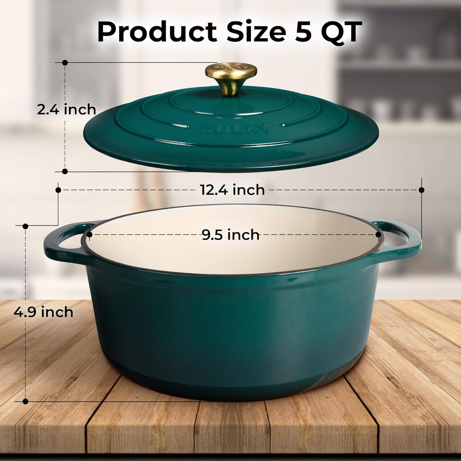 Product Size 5 QT

- 2.4 inch
- 12.4 inch
- 9.5 inch
- 4.9 inch
