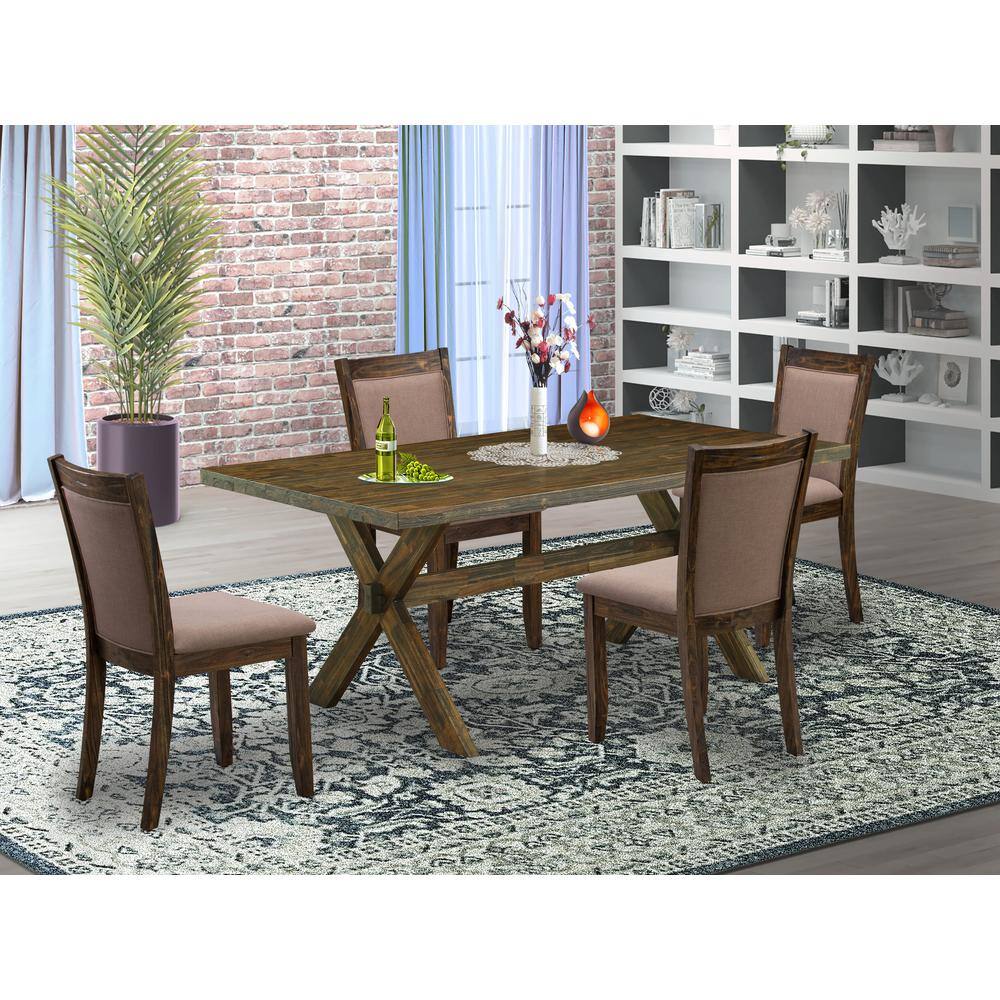 Alt View 3. East West Furniture - X776MZ748-5 - 5-Pc Modern Dining Set - 4 Parson Chairs and 1 Dining Table (Distressed Jacobean Finish) - Multi-Color.