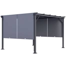 Outsunny - 12' x 10' Outdoor Retractable Pergola Canopy with Sun Shade Unique Design Canopy Patio Metal Shelter - Gray