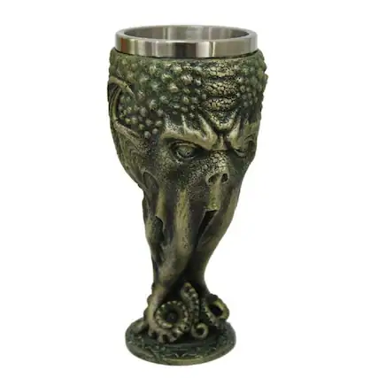 Front. Pacific Trading - Cthulhu Monster Wine Goblet Chalice Cup Resin Body Stainless Steel Cup 7 inch - Green.