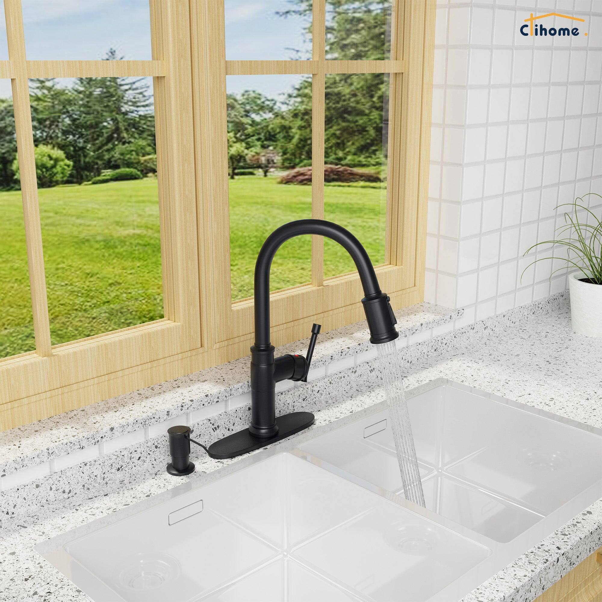Alt View 4. Boyel Living - 1.8 GPM Single Handle Pull Down Sprayer Kitchen Faucet with Soap Dispenser and Ceramic Cartridge in Matte Black - Matte Black.