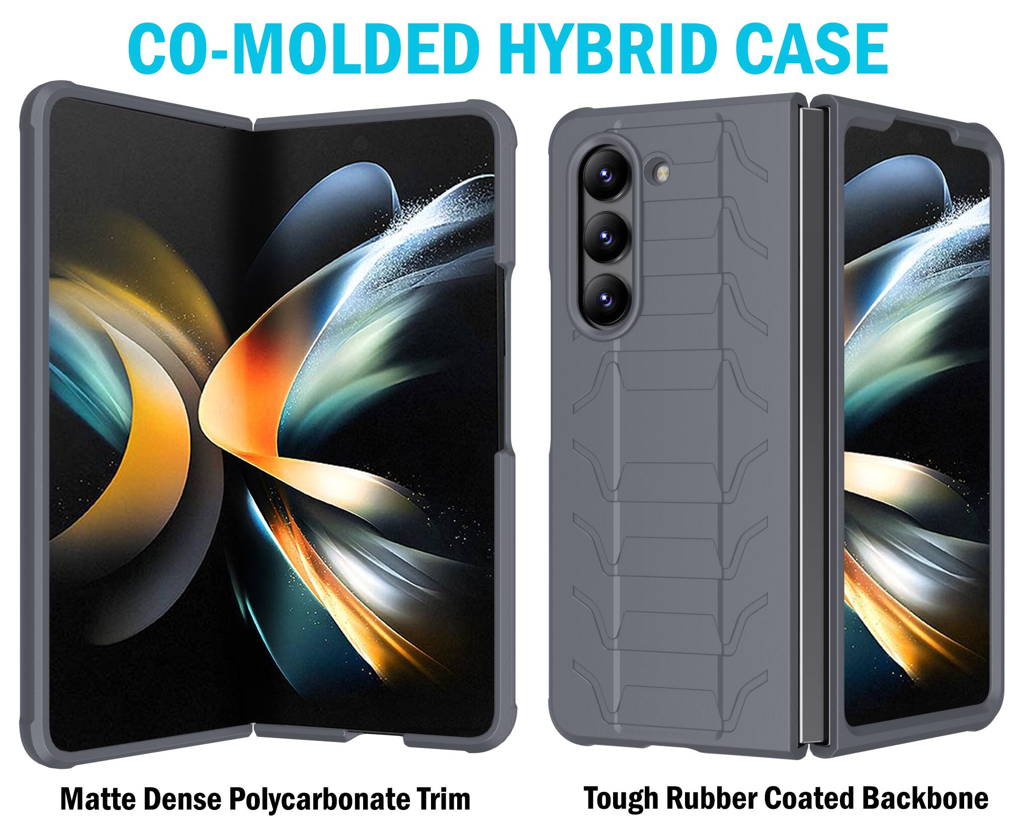 CO-MOLDED HYBRID CASE

Matte Dense Polycarbonate Trim

Tough Rubber Coated Backbone