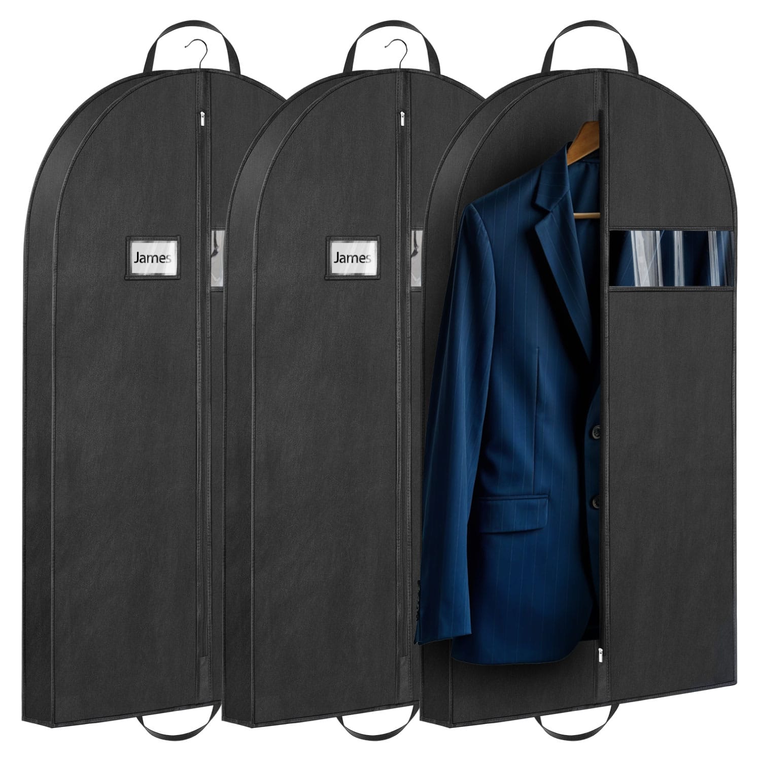Mber - 3 Pack 43" Garment Bags for Hanging Clothes, Travel Suit Bag for Closet Storage, Garment Bag with Handles - Black