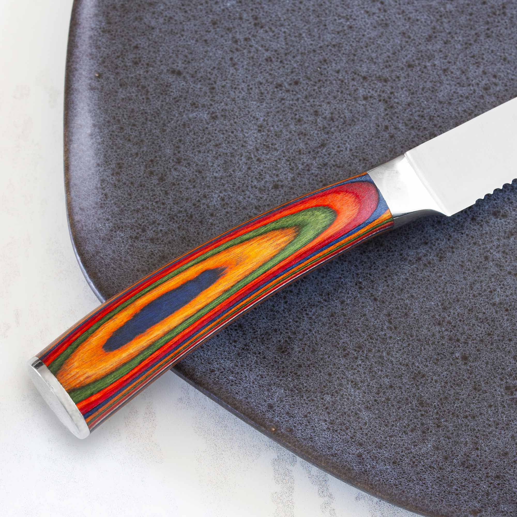 Alt View 1. Baltique - Marrakesh Collection Kitchen Steak Knives Set of 6, Stainless Steel Serrated Knife Set with Colorful Handles - Red, Blue, Green, Orange.