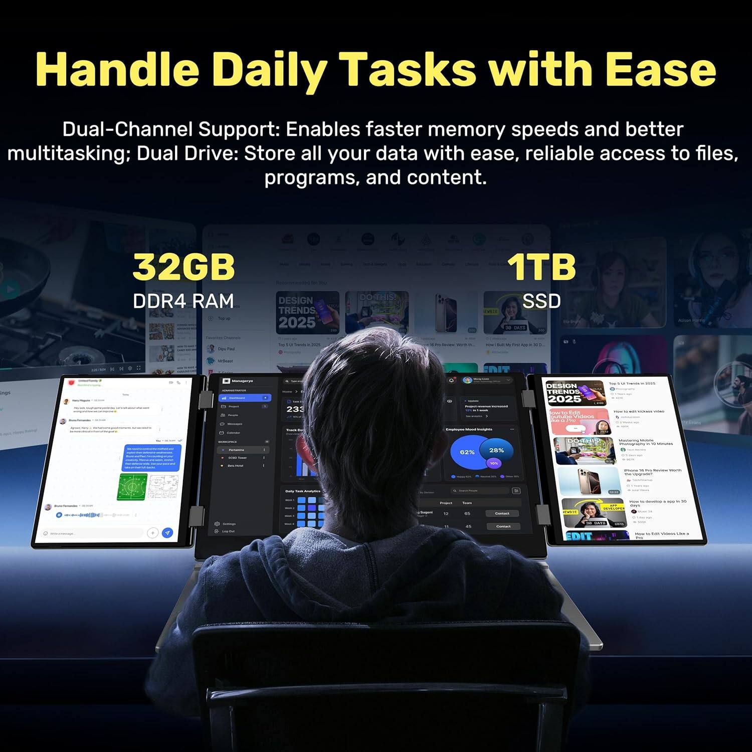 Handle Daily Tasks with Ease

Dual-Channel Support: Enables faster memory speeds and better multitasking; Dual Drive: Store all your data with ease, reliable access to files, programs, and content.

32GB DDR4 RAM

1TB SSD

DESIGN TRENDS 2025

DOSHIS

EDIT