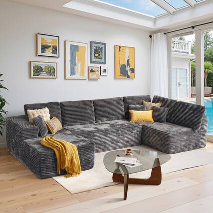 Front. Ovios - 135" U-Shaped Modular Sectional Sofa, Cloud Couch with Chaise Lounge for Living Room - Grey(G7).