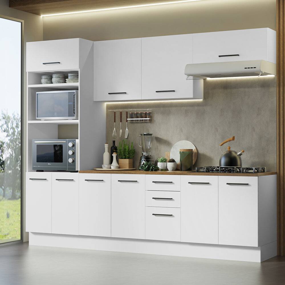 Angle. Madesa - Madesa Full Set Kitchen Storage Cabinet 107"L Multiple Compartments Removable Plinth - White/Brown - White.