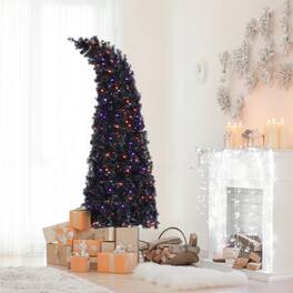 Winado - 7FT Christmas Tree Bendable, Wizard Hat Shape Artificial with 400 LED Lights Bent for Indoor Party Holiday Decoration - Purple and Orange